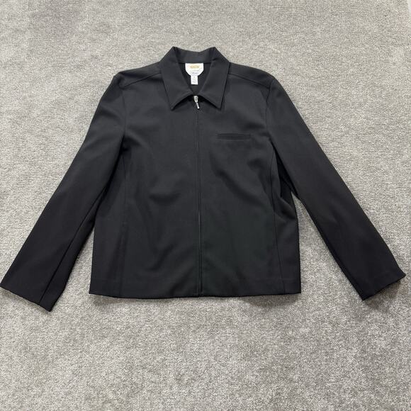 Talbots Womens Black Stretch Zip Front‎ Jacket Medium Collared Long Sleeve Top - Picture 2 of 8